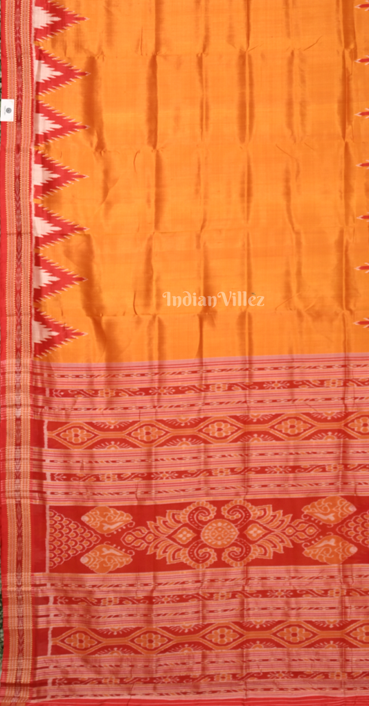 Orange Yellow Red Bada Kumbha Odisha Ikat Khandua Silk Saree