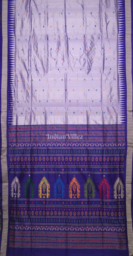 Silver Blue Dolabedi Odisha Ikat Bomkai Sambalpuri  Silk Saree