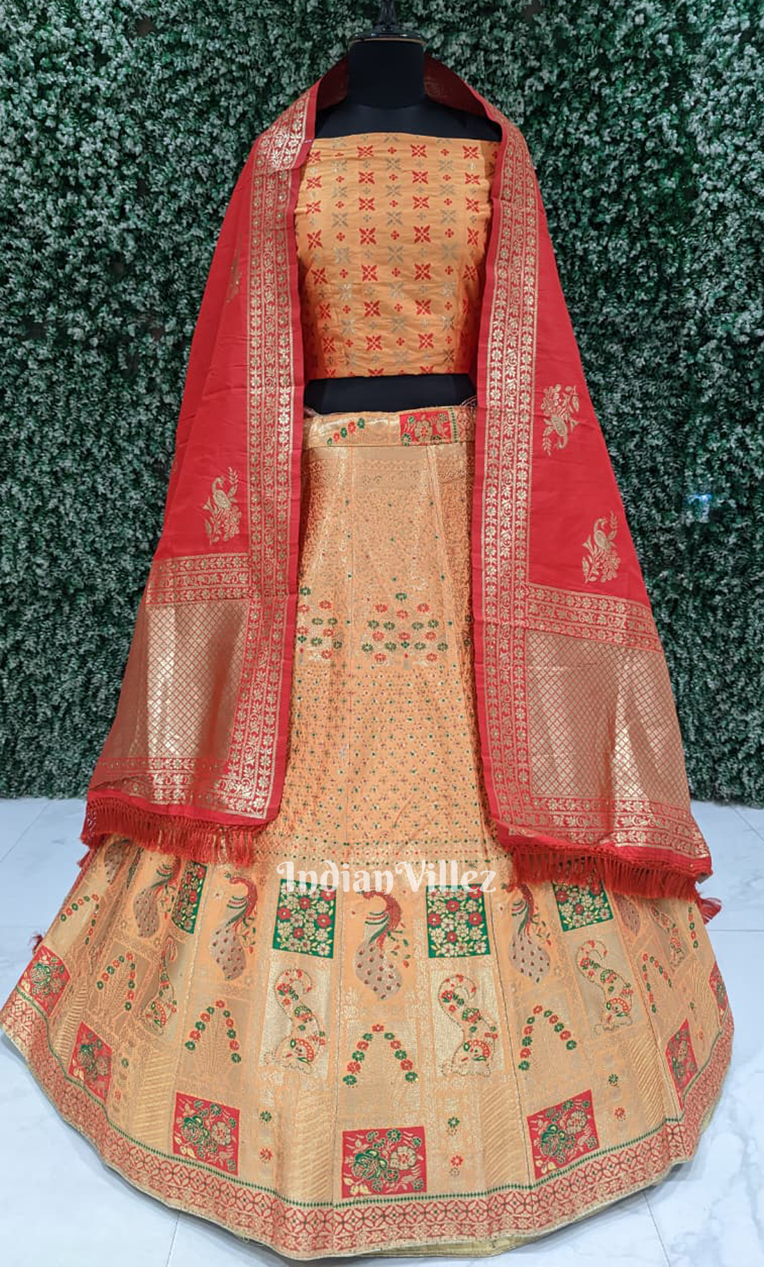 Party Wear Light Orange Raw Silk Lehenga Choli with Dupatta