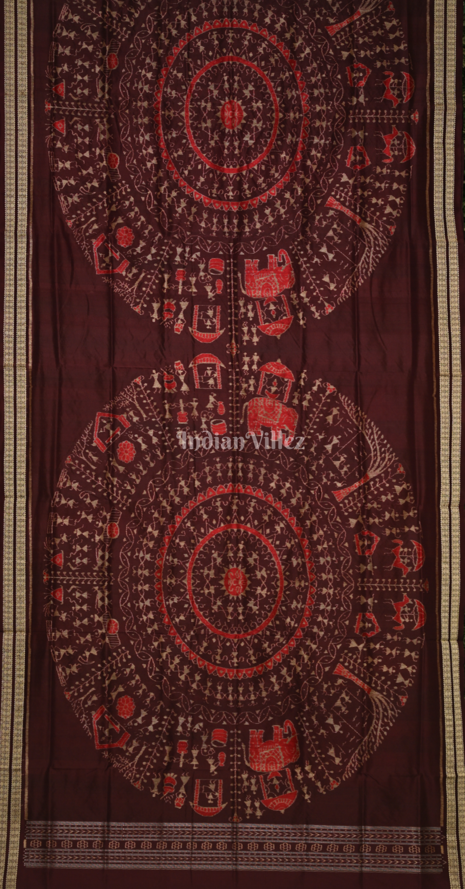 Exclusive Coffee Tribal Theme Designer Odisha Ikat Sambalpuri Silk Saree