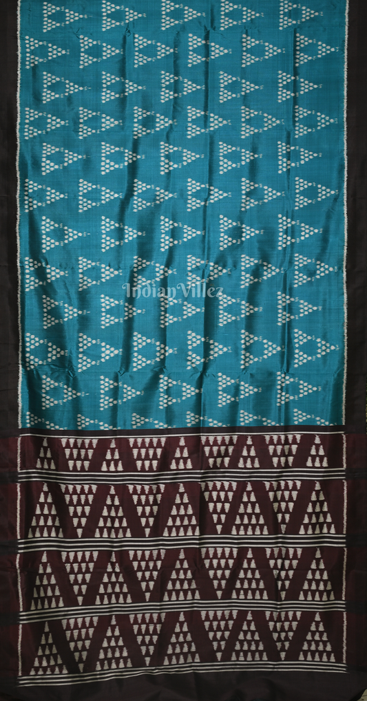 Peacock Blue Jhoti Odisha Ikat Contemporary Designer Silk Saree