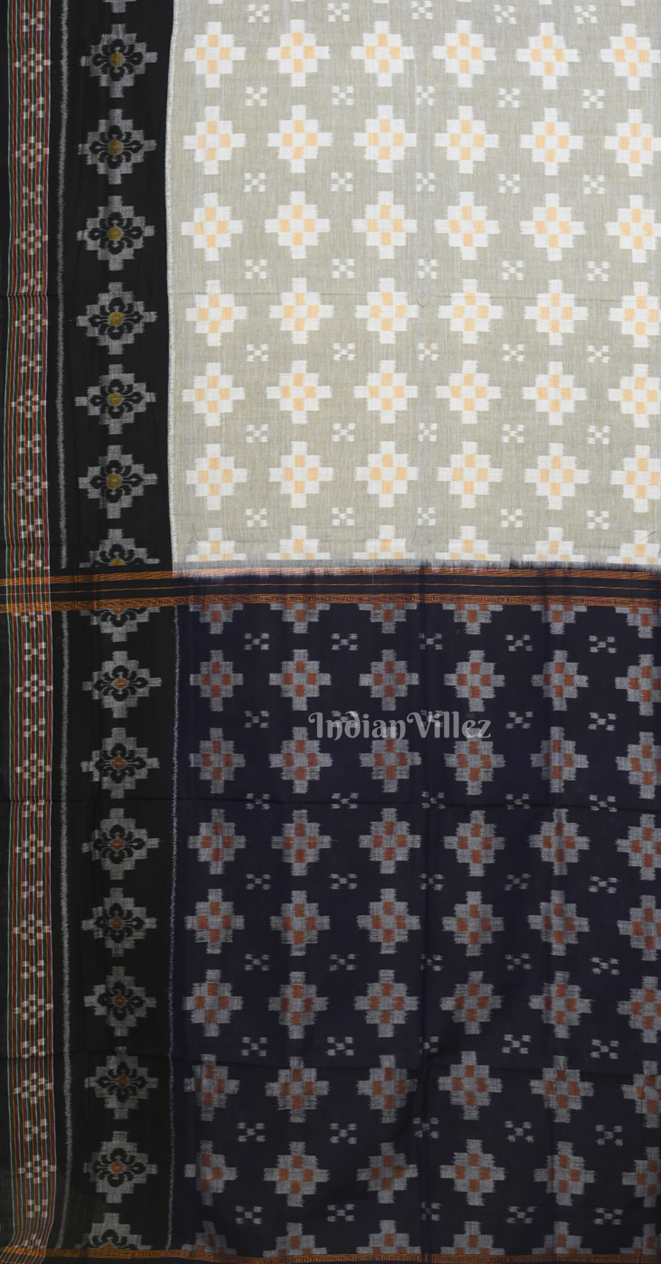 Grey Blue Pasapali Scot Odisha Ikat Sambalpuri Cotton Saree 