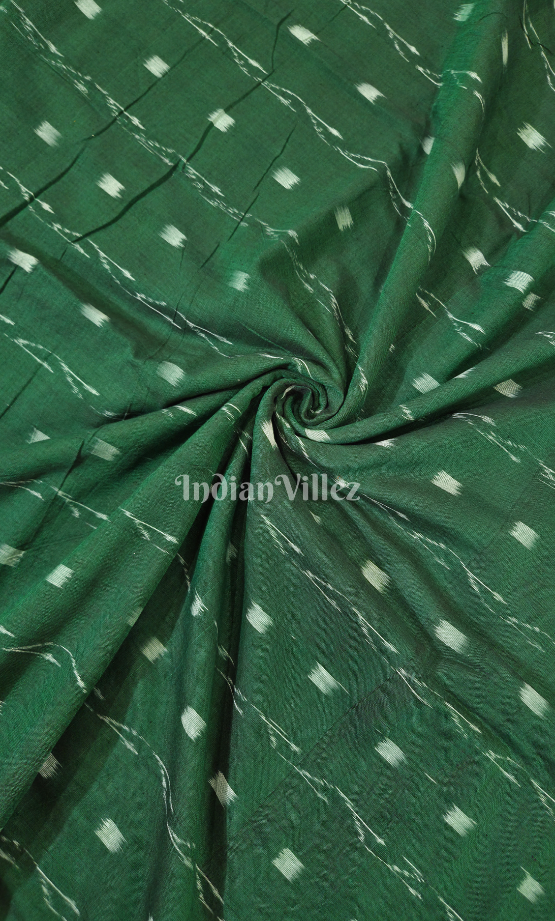 Forest Green Tipa Design Odisha Ikat Sambalpuri Cotton Fabric 