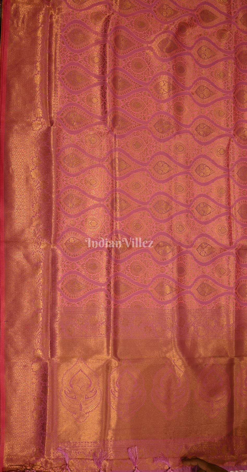 Mauve Pink Golden Floral Zari Tissue Kanjivaram Silk Saree 