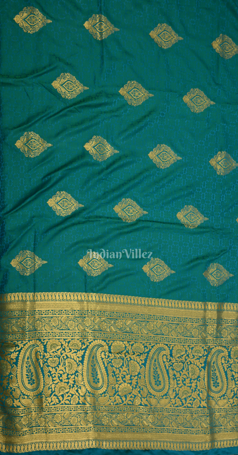 Teal Blue Pure Satin Weaving Silk Saree With Blouse Piece
