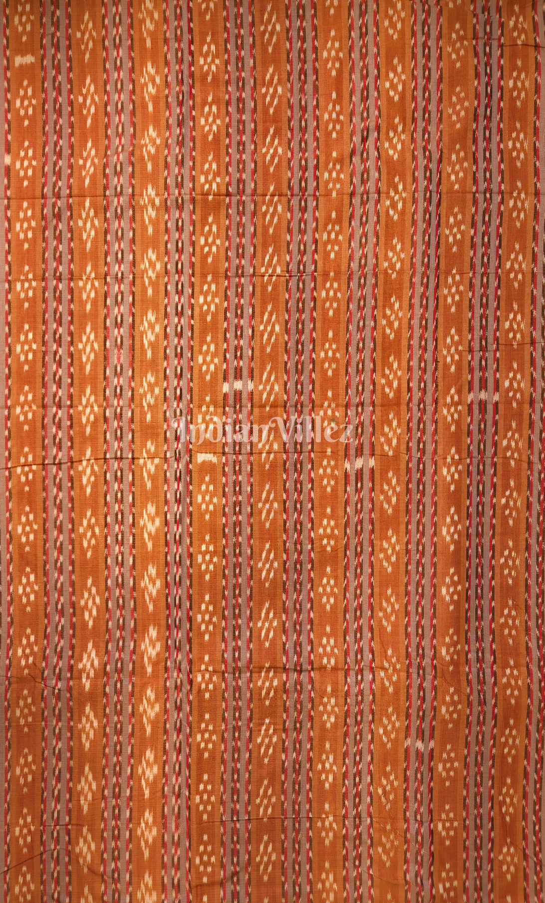 Orange Stripes Sambalpuri Odisha Ikat Cotton Fabric
