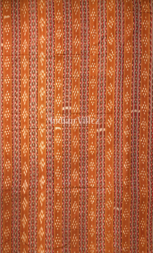 Orange Stripes Sambalpuri Odisha Ikat Cotton Fabric