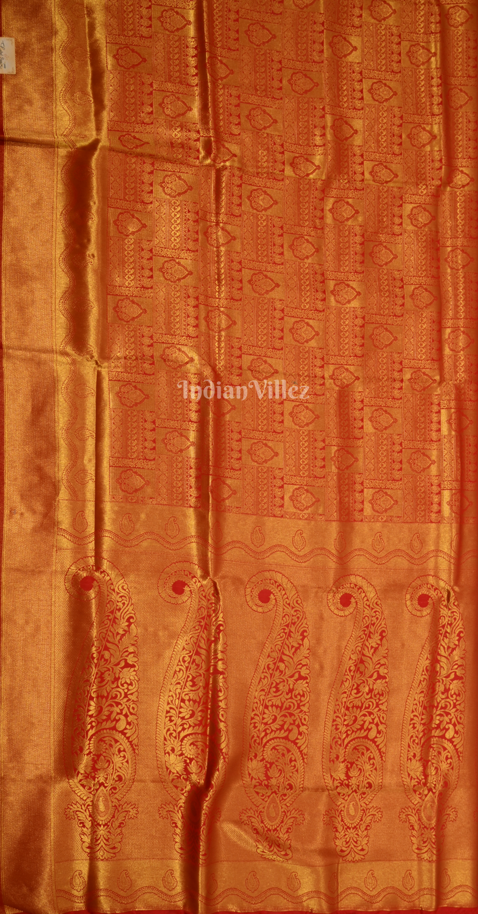 Red Royal Jacquard Tissue Banarasi Self Weaving with all over body work