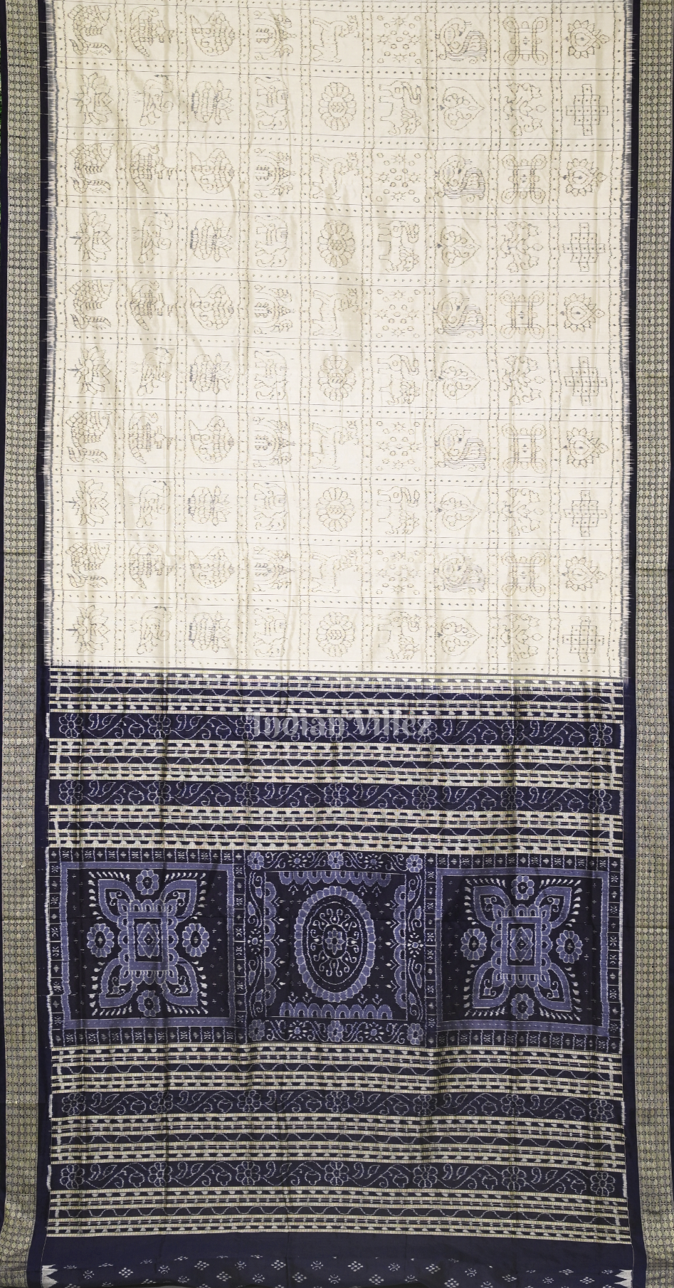 White Blue Nabakothi Odisha Ikat Sambalpuri Silk Saree 