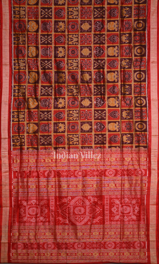 Maroon Red Nabakothi Odisha Ikat Sambalpuri Tissue Silk Saree