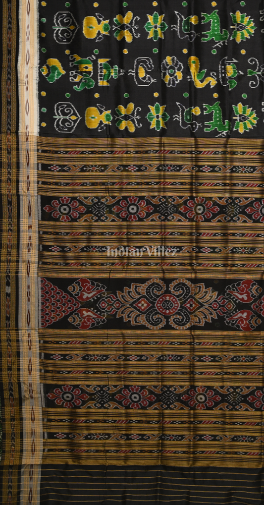 Black Nabarangi Nabakothi Odisha Ikat Khandua Silk Saree 