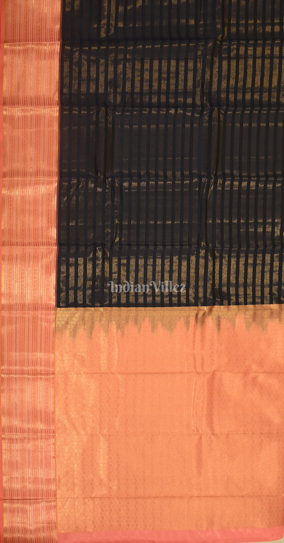 Black Pink Stripped Pure Kanjivaram Tissue Silk Saree 