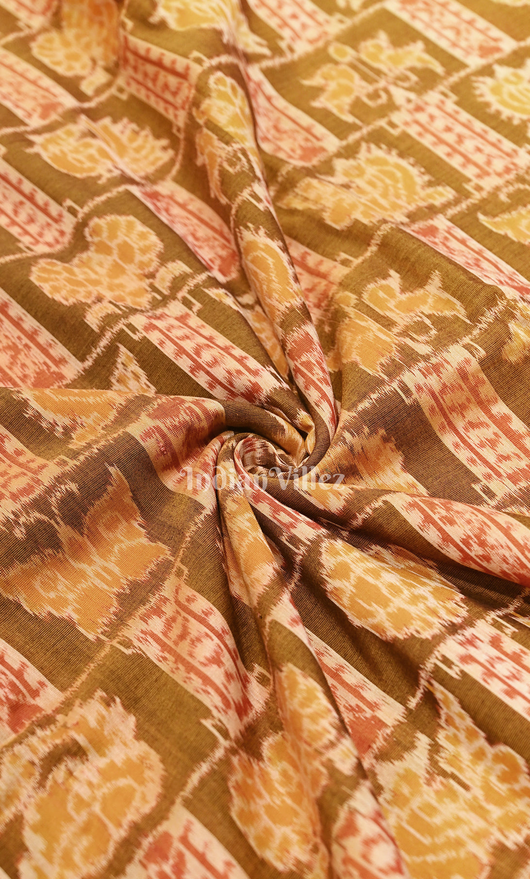 Mustard Yellow Butetrfly Theme Sambalpuri Ikat Cotton Fabric