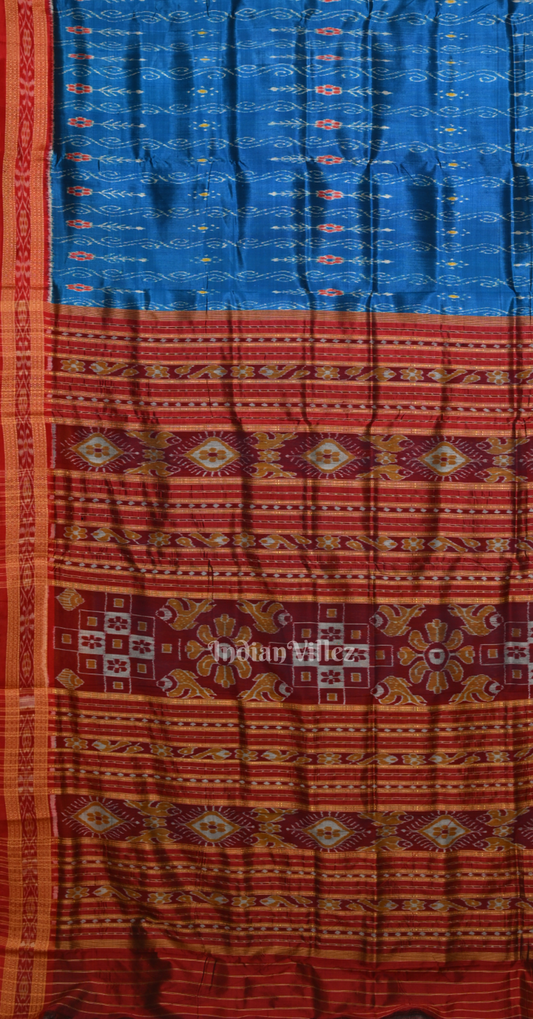 Blue Maroon Odisha Ikat Khandua Silk Saree with Pasapali Anchal