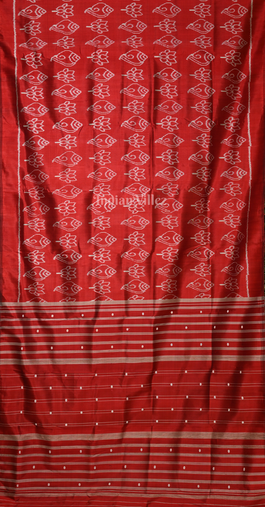 Red Maroon Sankha Padma Motif Contemporary Designer Silk Saree 