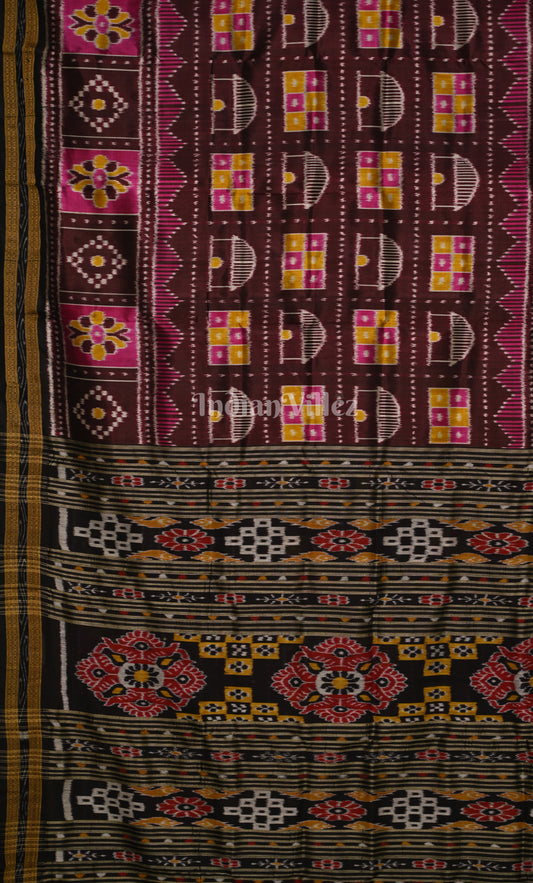 Chocolate Brown Black Odisha Ikat Khandua Silk Saree