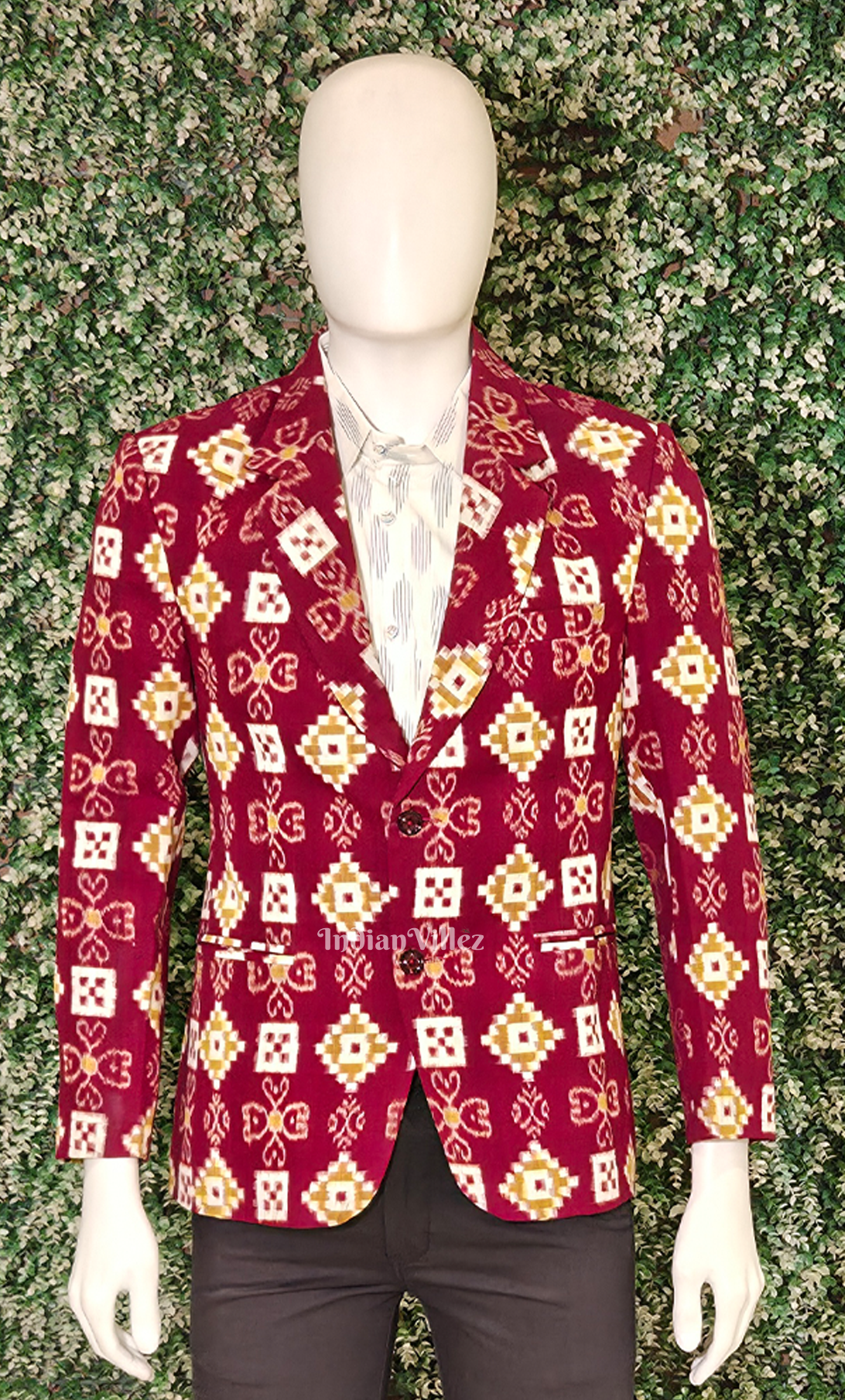 Maroon Pasapali Odisha Ikat Men's Designer Blazer
