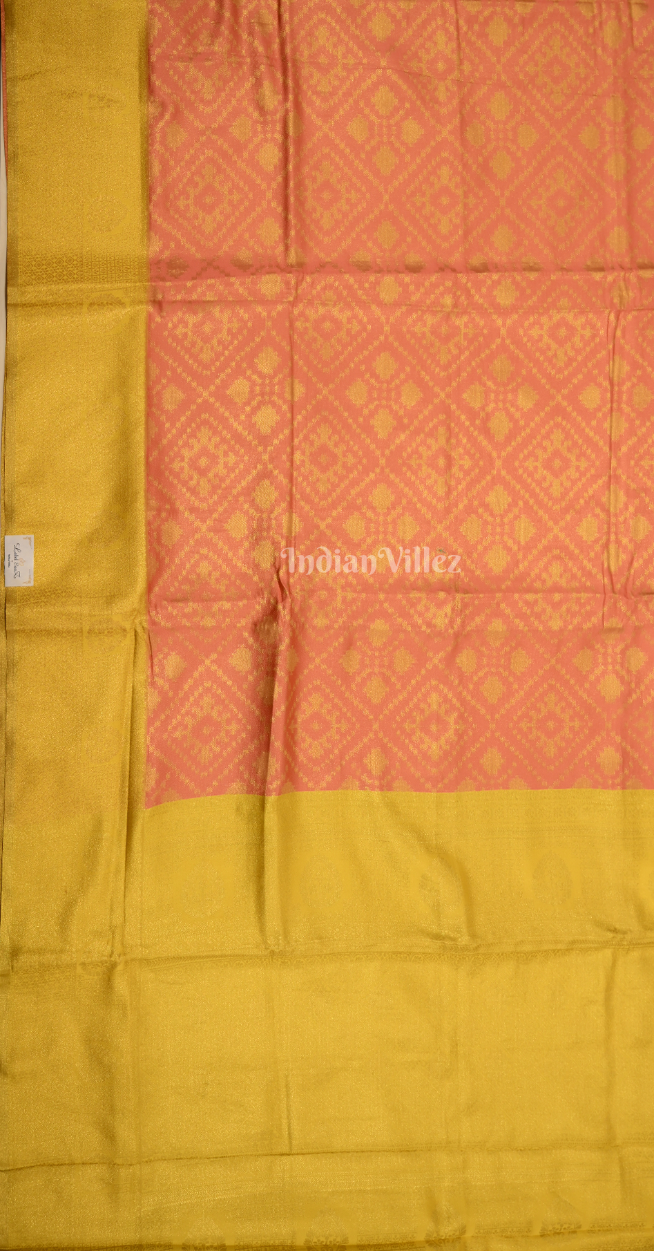 Orange Yellow Pure Zari Base Chaap Hand Woven Kanjivaram Silk Saree