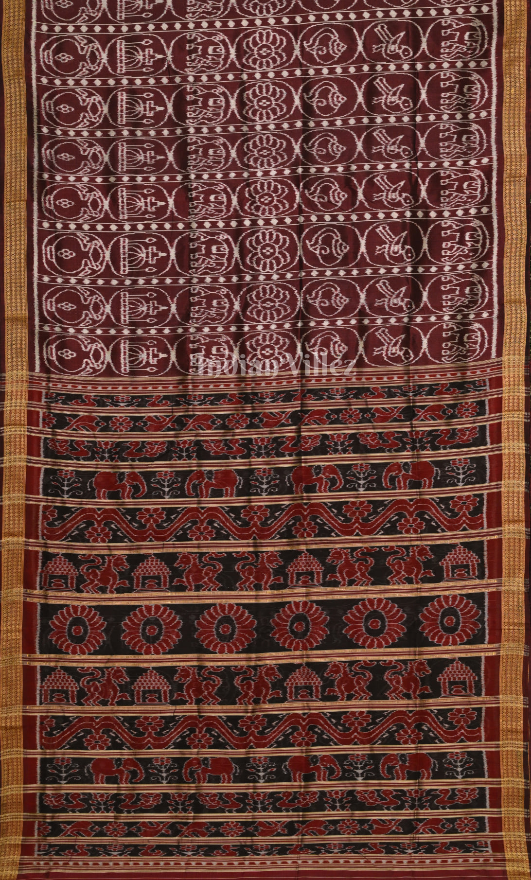 Coffee Odisha Ikat Sambalpuri Silk Saree