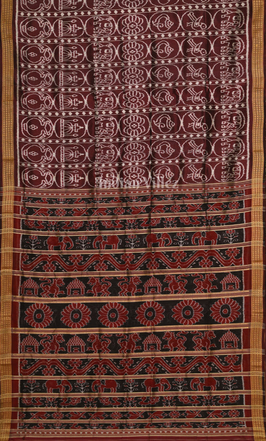 Coffee Odisha Ikat Sambalpuri Silk Saree