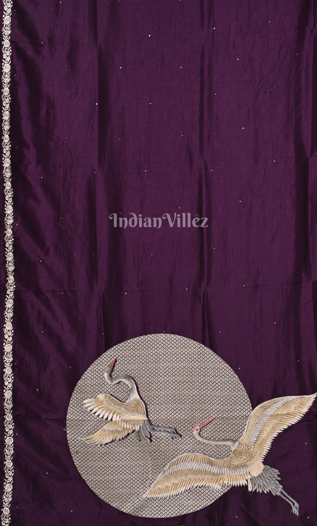 Purple Parsi Gara Satin Hand Embroidery Saree 