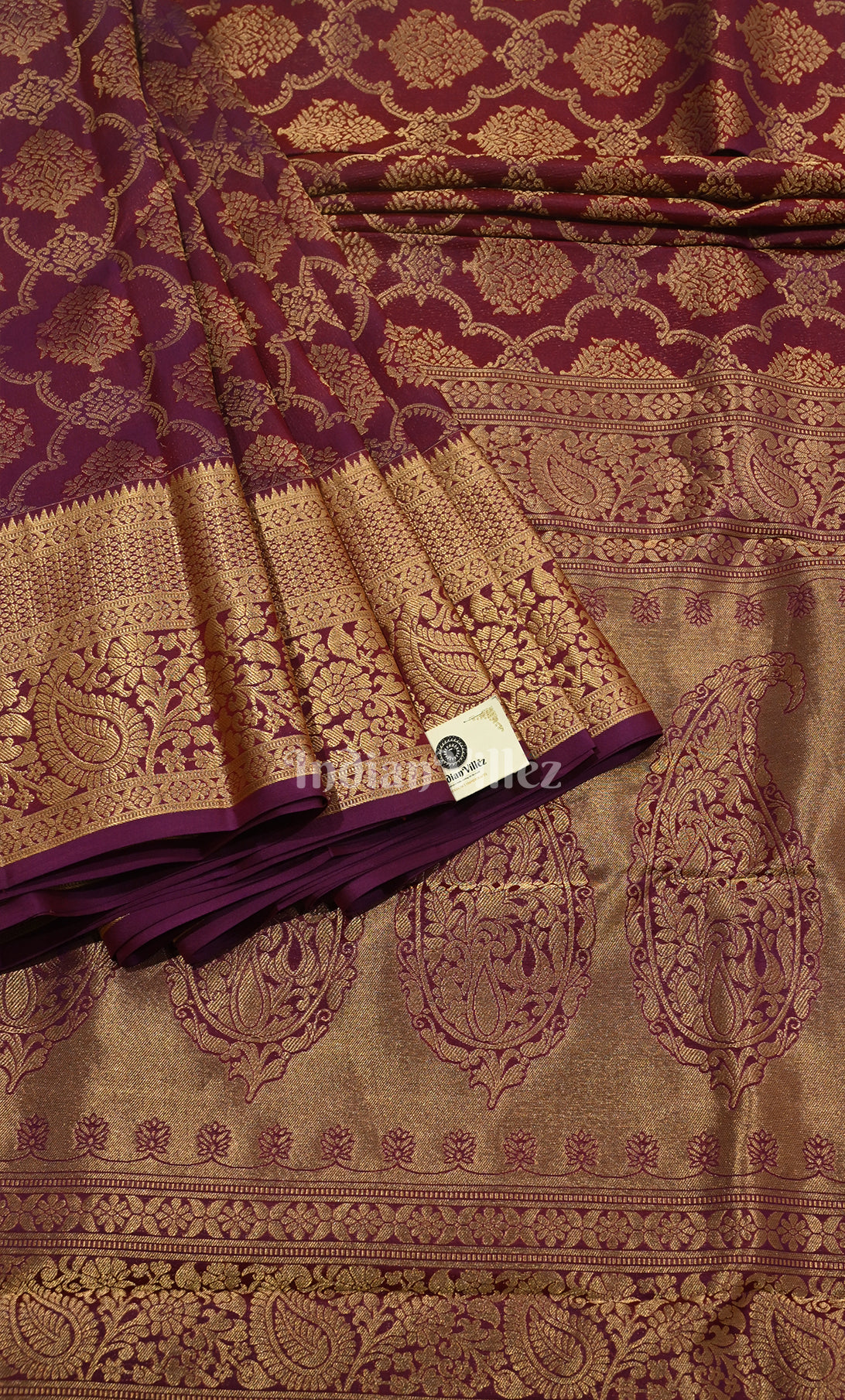 Bright Purple Wine pure Kanjivaram Silk Saree with  Zari Brocade 