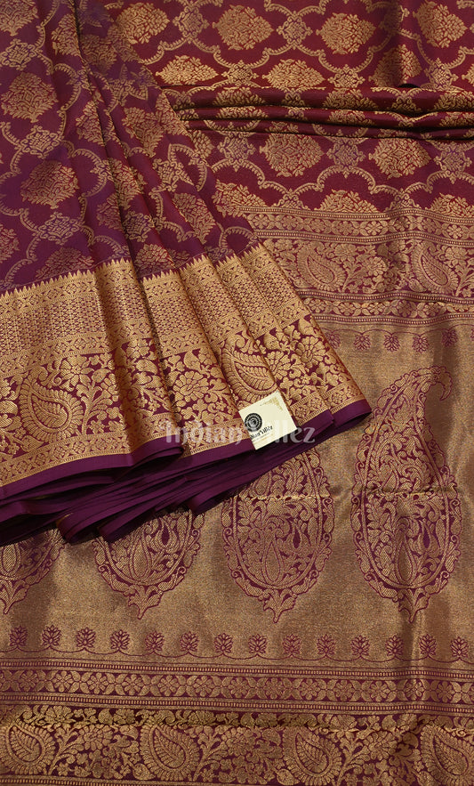 Bright Purple Wine pure Kanjivaram Silk Saree with  Zari Brocade 