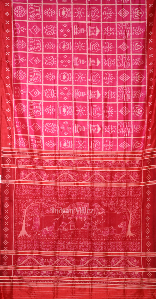 Pink Red  Nabakothi Odisha Ikat Contemporary Designer Silk Saree