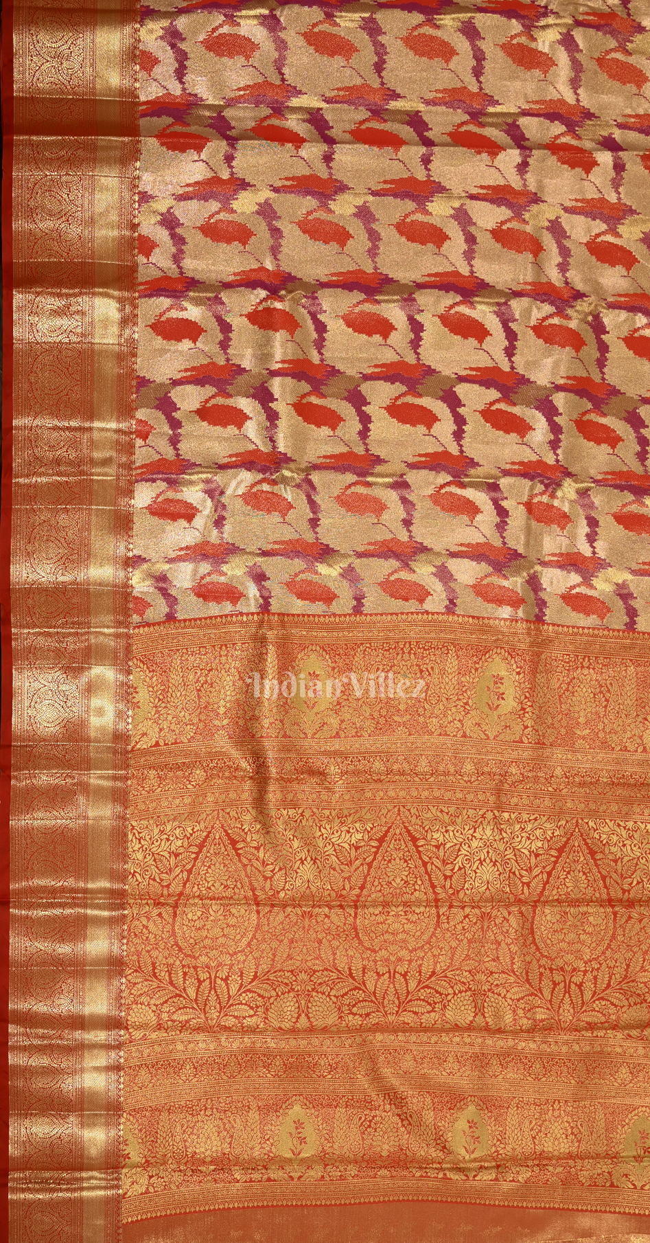 Red Golden  Dual Tone Pure Kanjivaram Tissue Silk Saree 