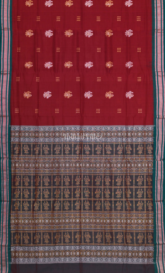 Red Green Dual Tone Doll Theme Odisha Ikat Bomkai Cotton Saree 