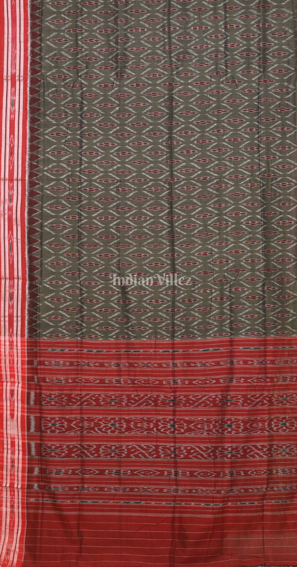 Olive Grey Maroon Odisha Ikat Maniabandha Cotton Saree
