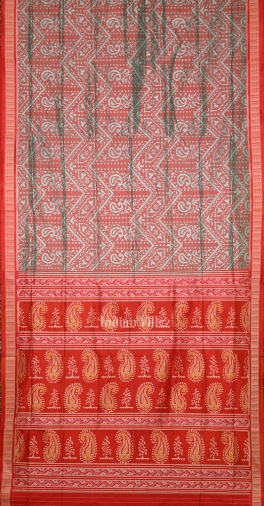 Turquoise Red Parsley Design  Odisha Ikat Sambalpuri Silk Saree