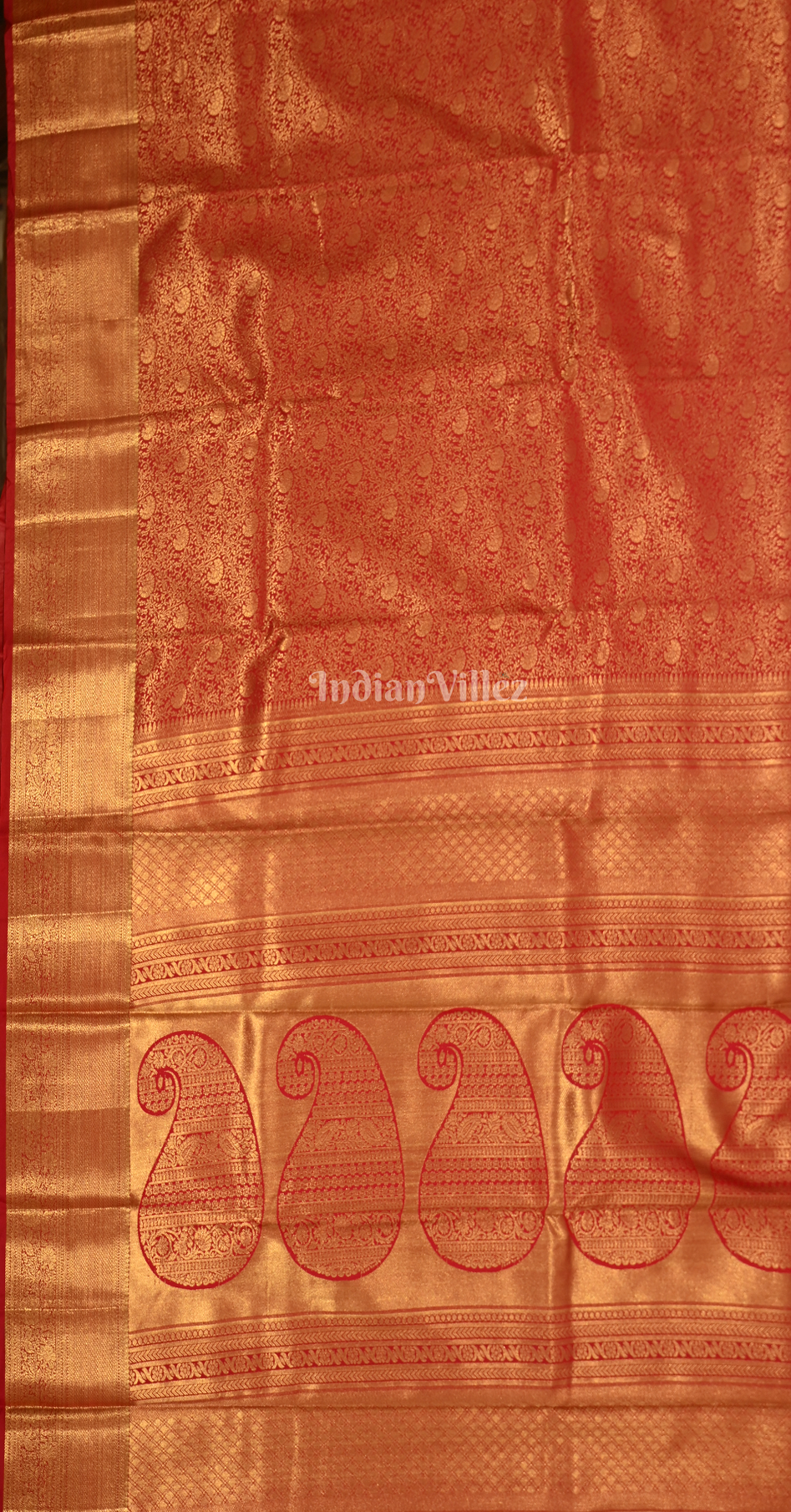 Crimson Red Golden Floral Brocade Pure Kanjivaram Silk Saree 