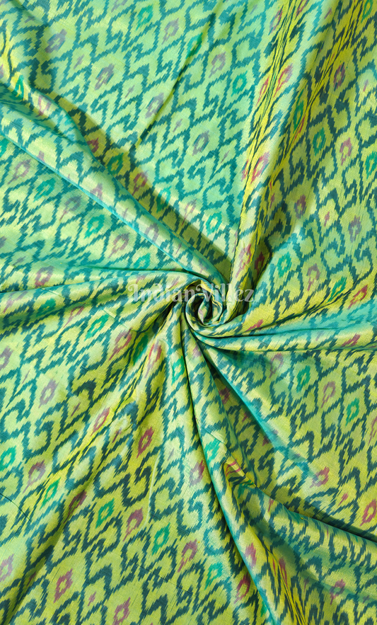 Parrot Green Handwoven Pochampally Silk & Cotton (Sico) Fabric