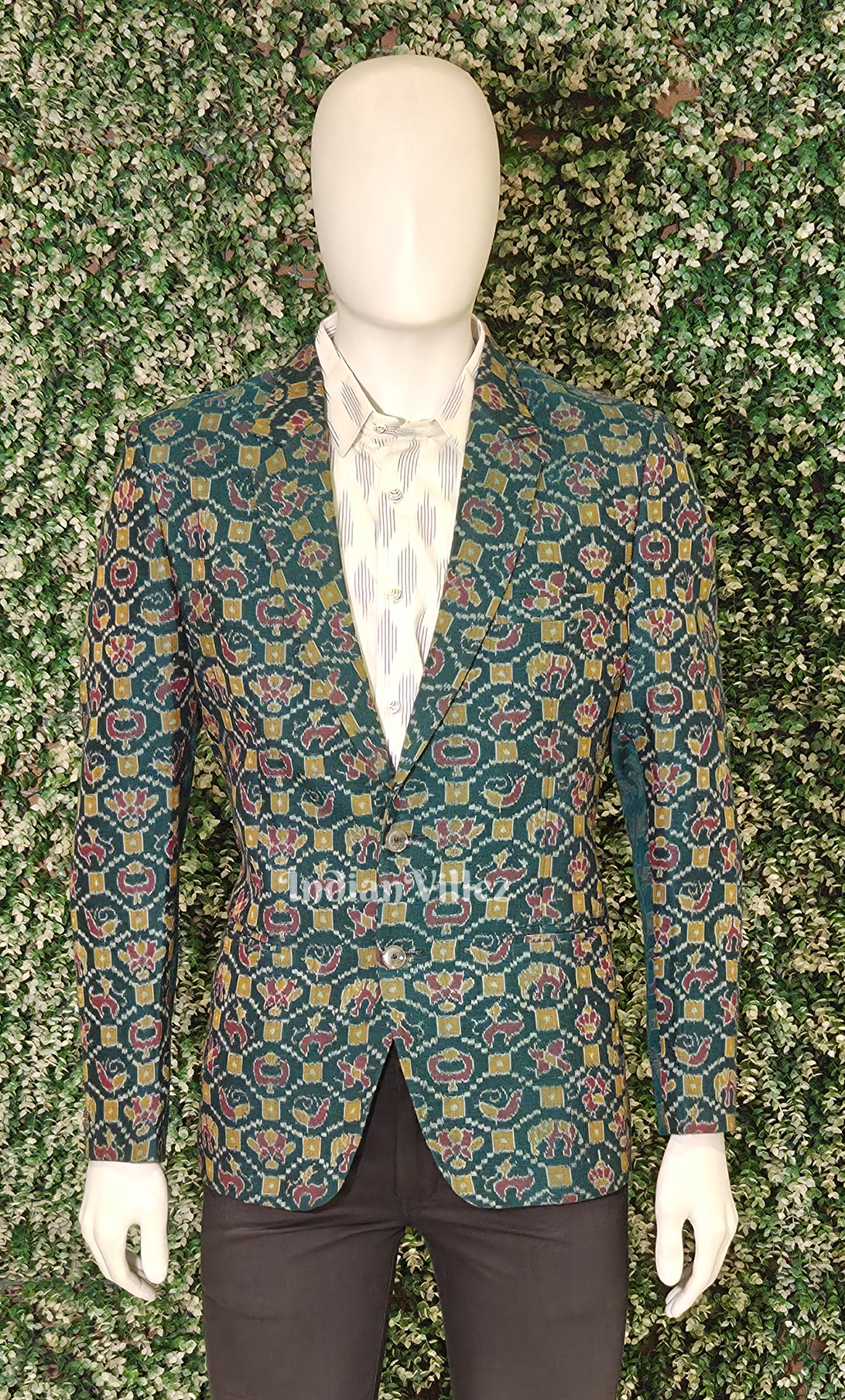 Teal green Odisha Ikat Men's Designer Blazer 