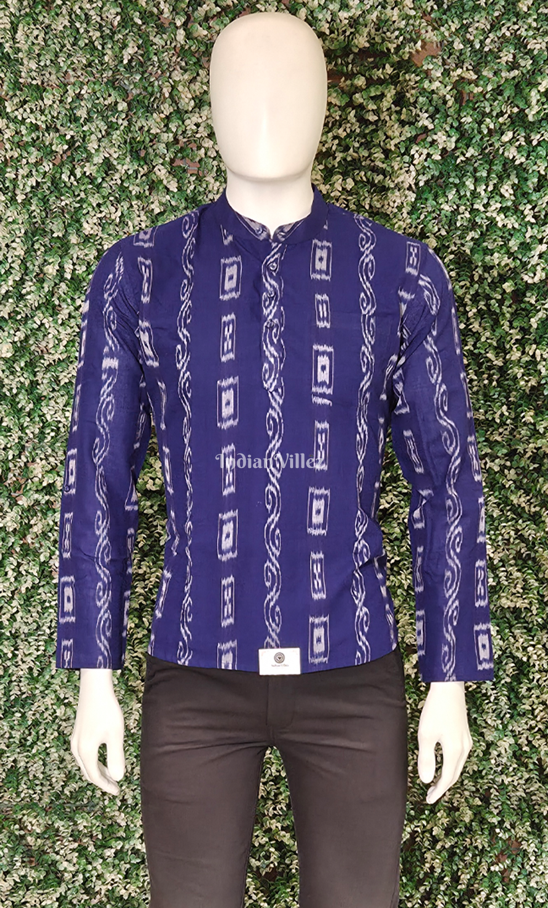 Royal Blue Tipa Design Odisha Ikat Cotton Kurta for Men 
