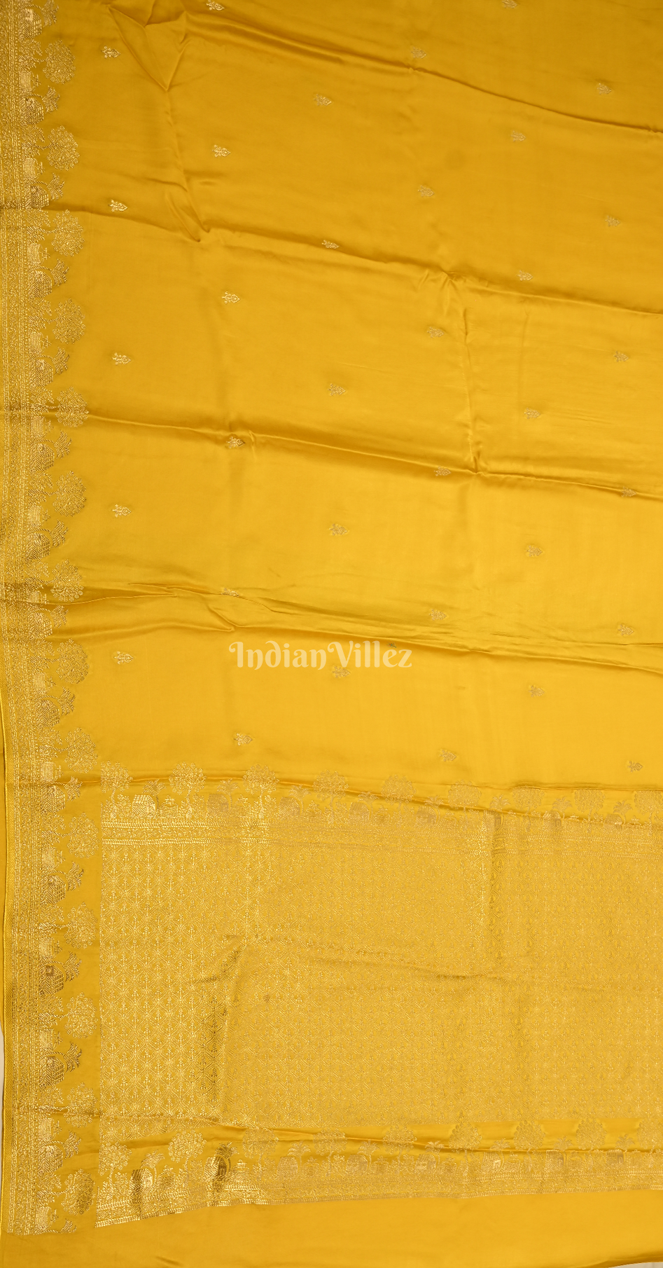 Mustard Yellow Floral Motif Pure Mashru Satin Silk Banarasi Saree 