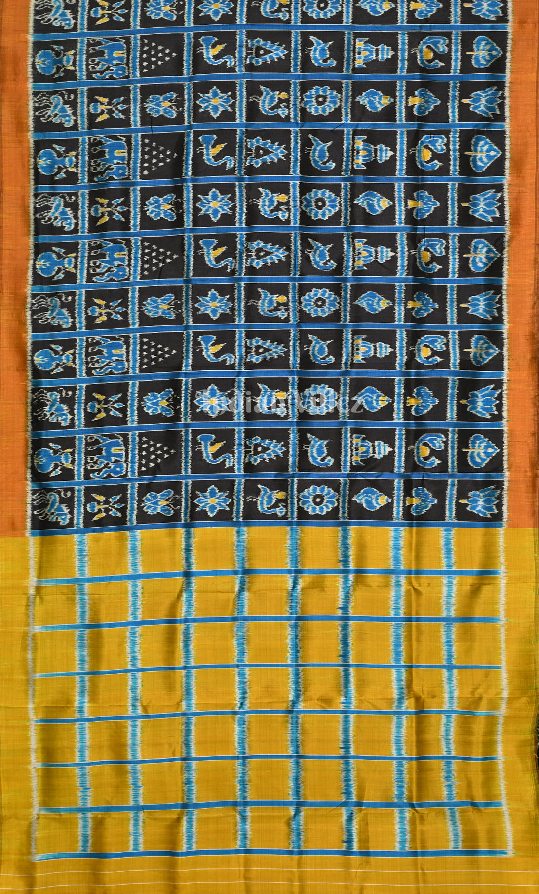 Blue Yellow Nabakothi  Odisha Ikat Contemporary Silk Saree 