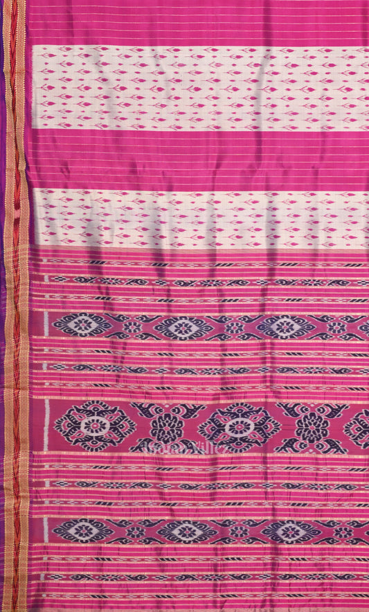 White Pink Mayur Chandrika Odisha Ikat Khandua Silk Saree 