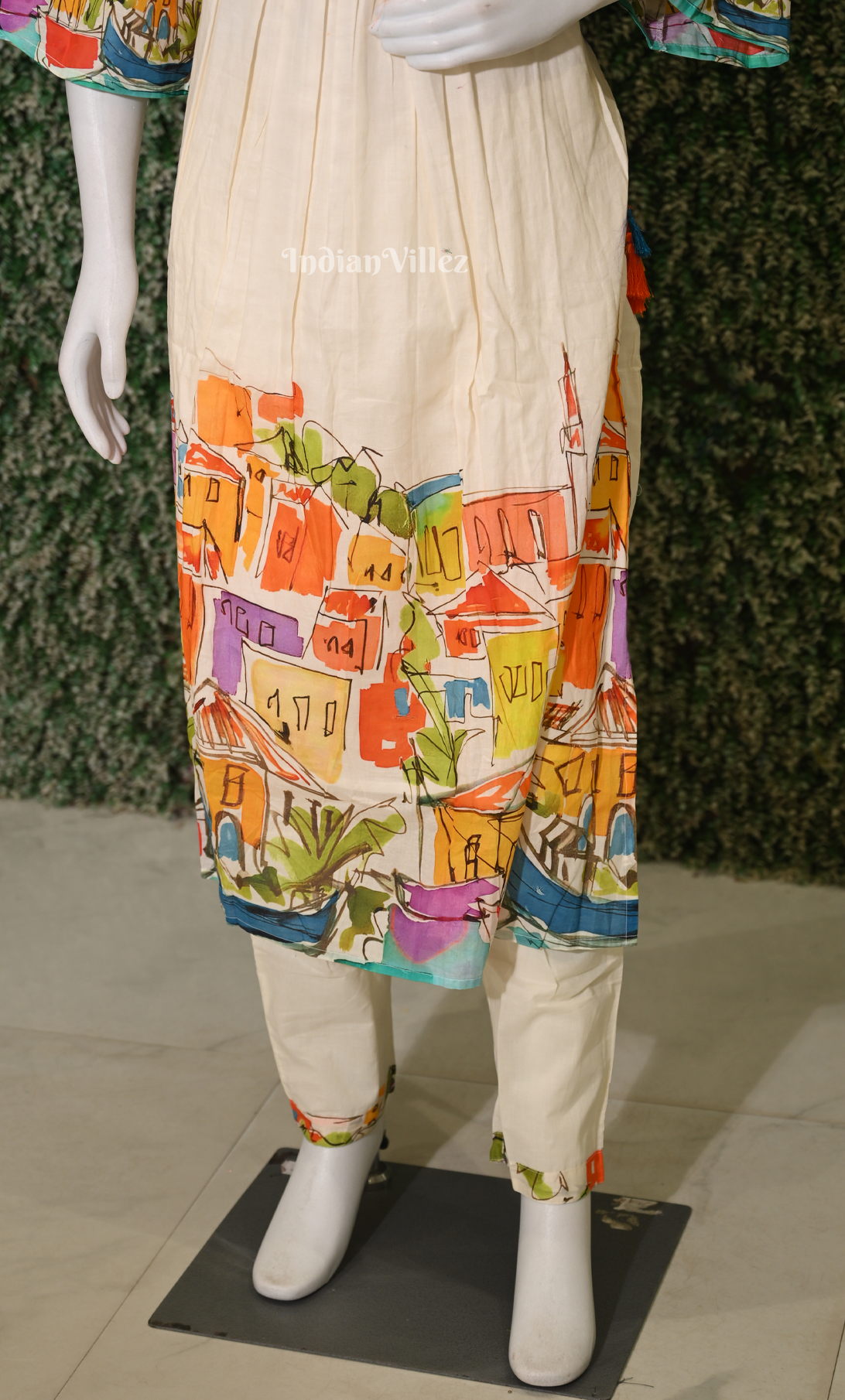 White Cityspace Printed Peplum Cotton Kurta  Pant with Dupatta Set
