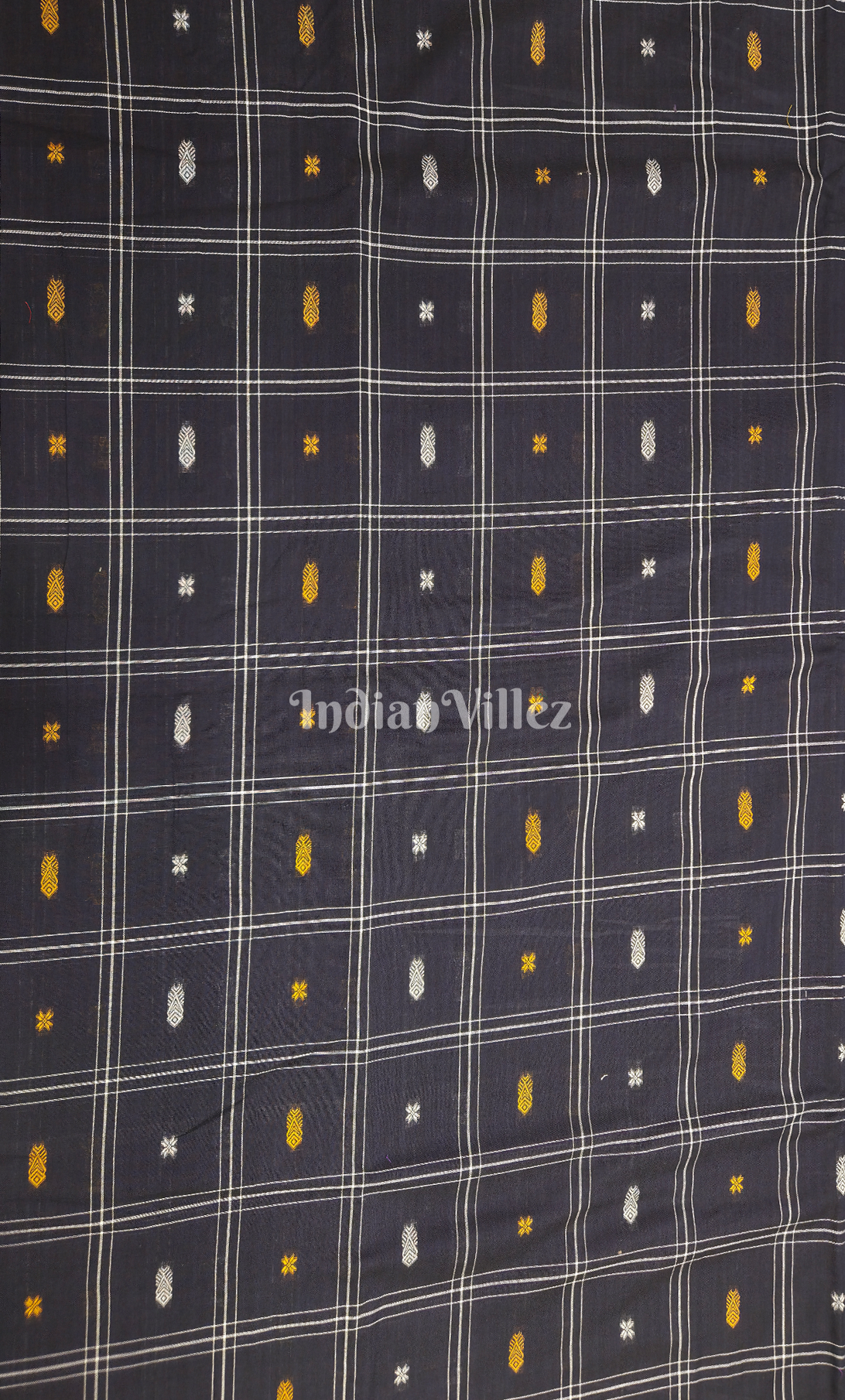  Navy Blue Fish & Buti Motif Odisha Ikat Bomkai Cotton Fabric 