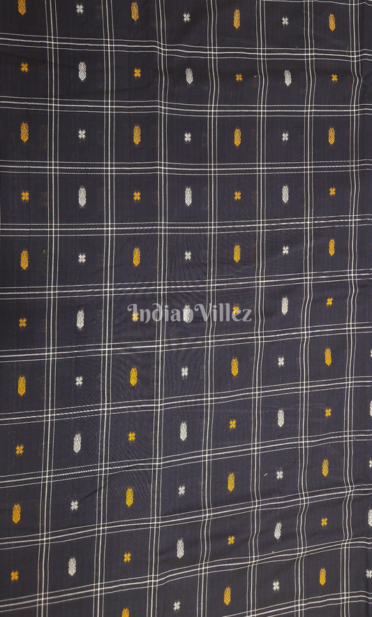  Navy Blue Fish & Buti Motif Odisha Ikat Bomkai Cotton Fabric 