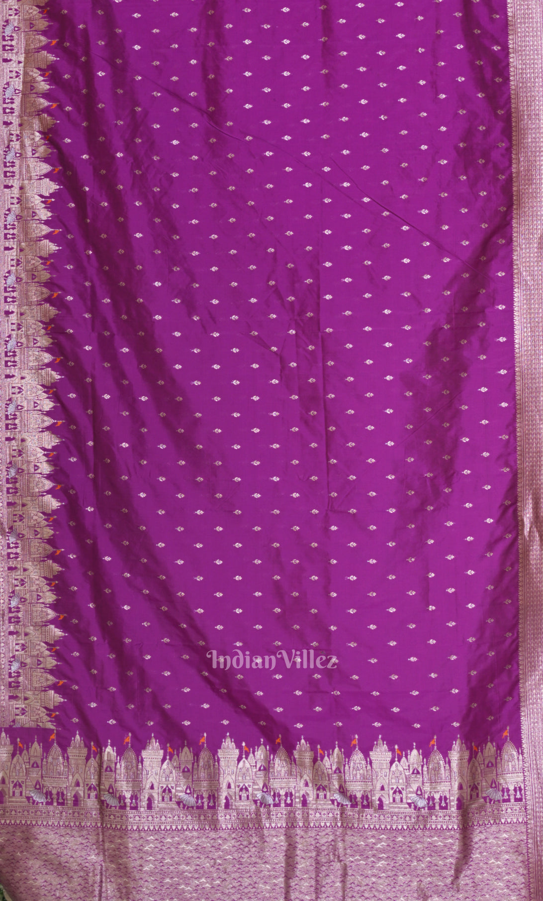 Bright Purple Buta Handwoven Banarasi Katan Silk Saree with Kashi Ghat Weaves