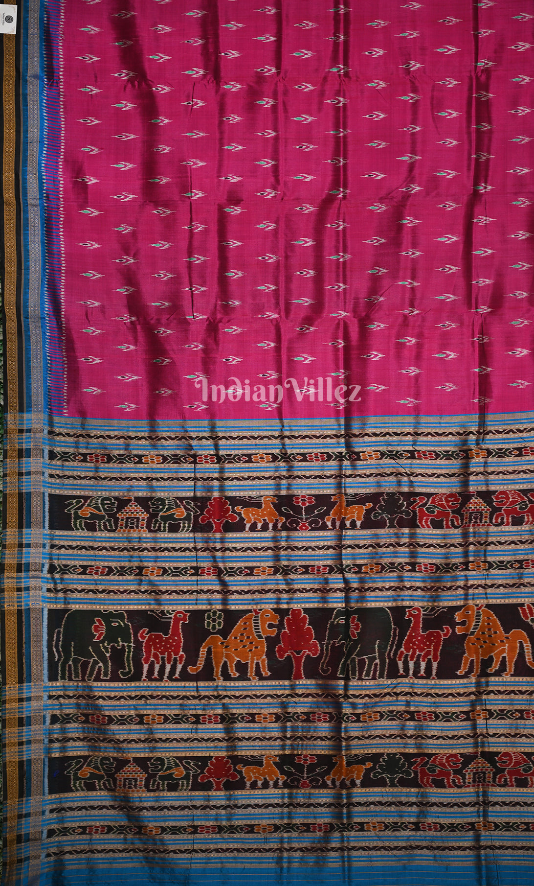 Rani Pink Blue Mayur Chandrika Khandua Silk Saree with Blouse Piece