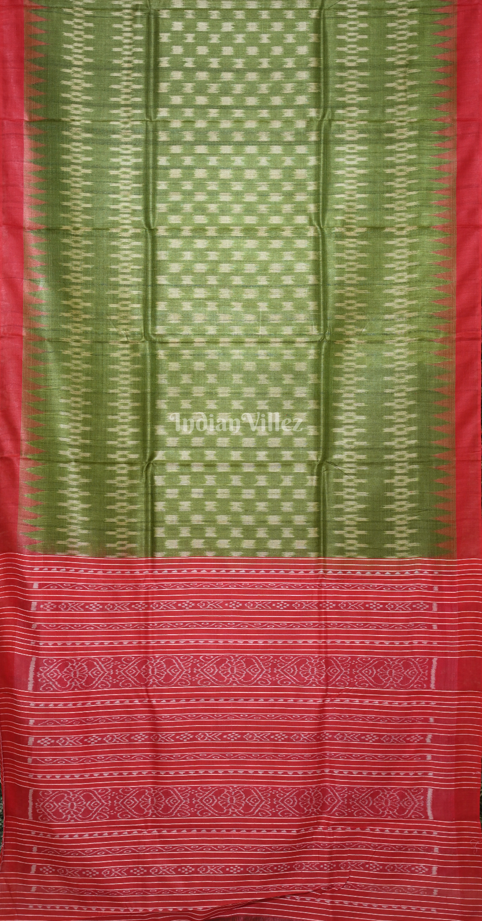 Mehendi Green Red Fine Gopalpur Tussar Silk Saree 