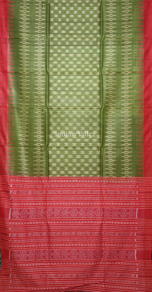Mehendi Green Red Fine Gopalpur Tussar Silk Saree 