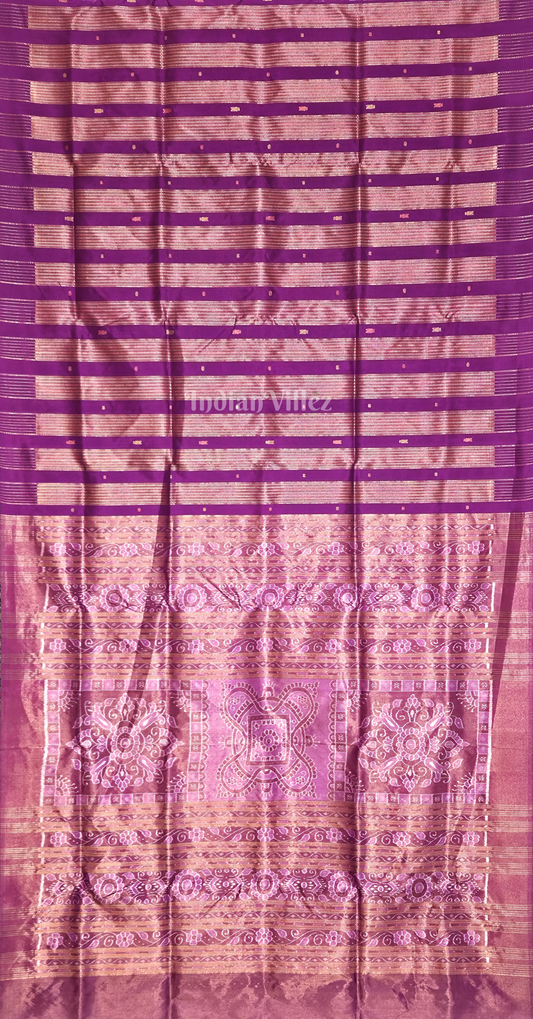 Purple Golden Stripes Half Tissue Sambalpuri Silk Saree