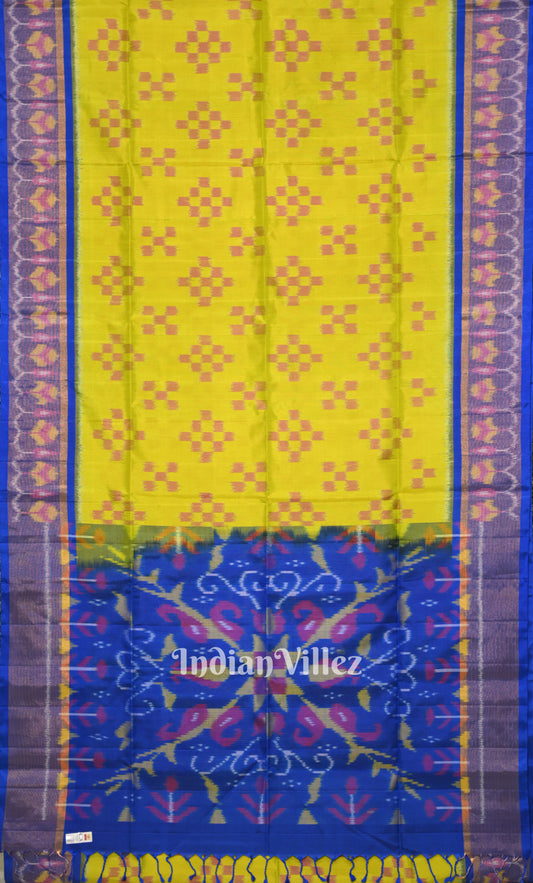 Yellow Blue Pochampally Ikat Silk Saree