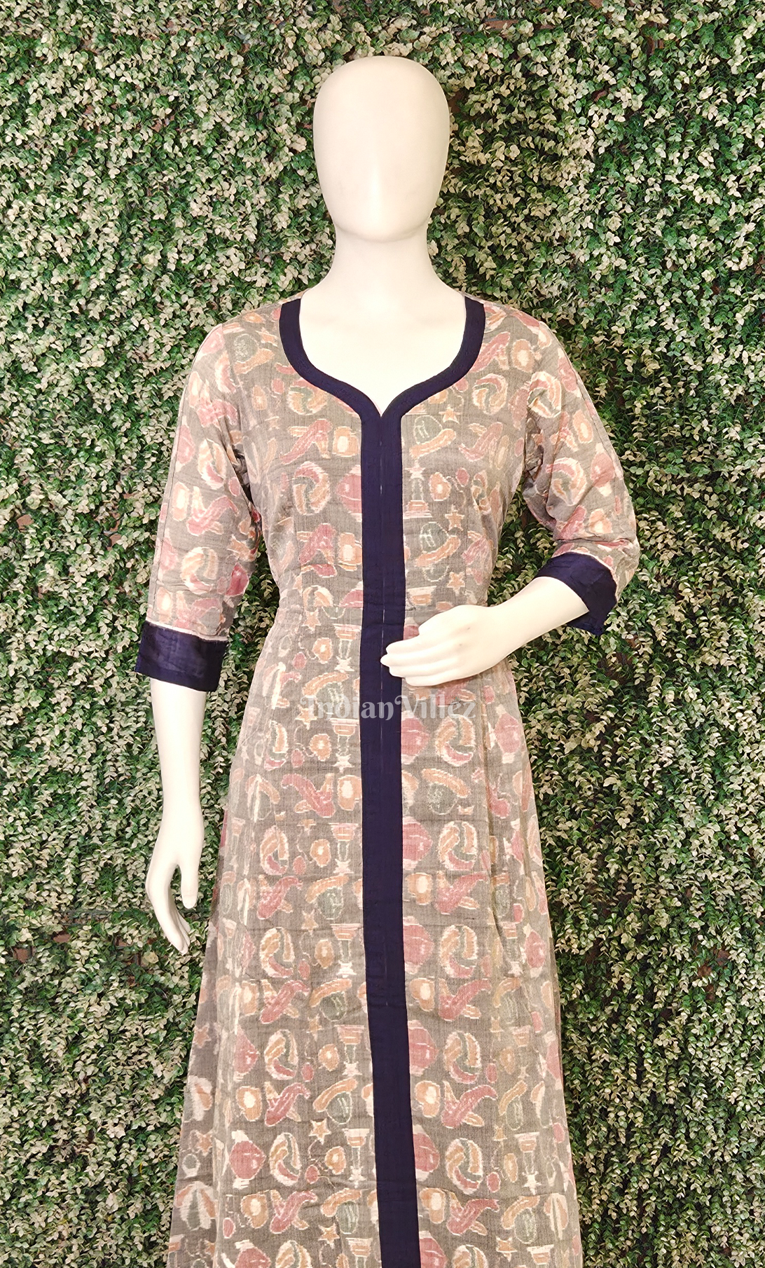 Grey Blue Fish Motif Odisha Ikat Designer Gown For Women