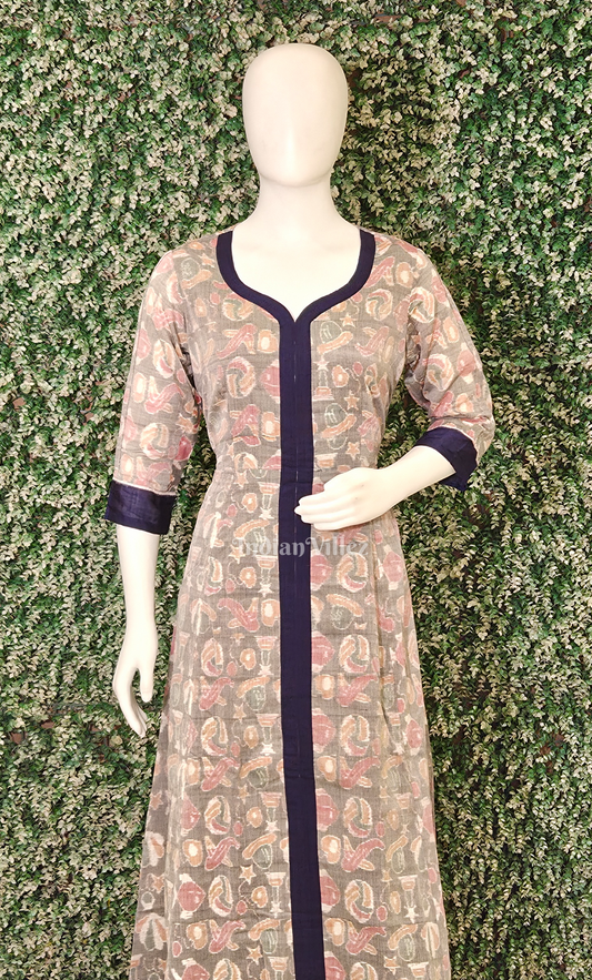 Grey Blue Fish Motif Odisha Ikat Designer Gown For Women